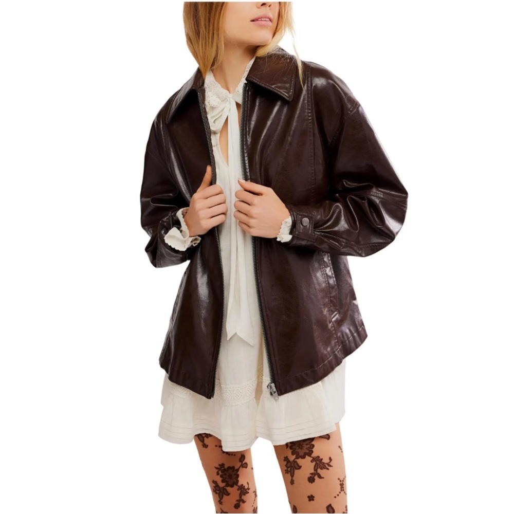 Free People We The Free Sloane Vegan Leather Jacket Brown BNWT RTP $198